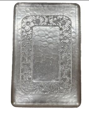 Vintage Everlast Hand Forged Metal Tray Floral Embossed Aluminum 14” x 9” Rustic